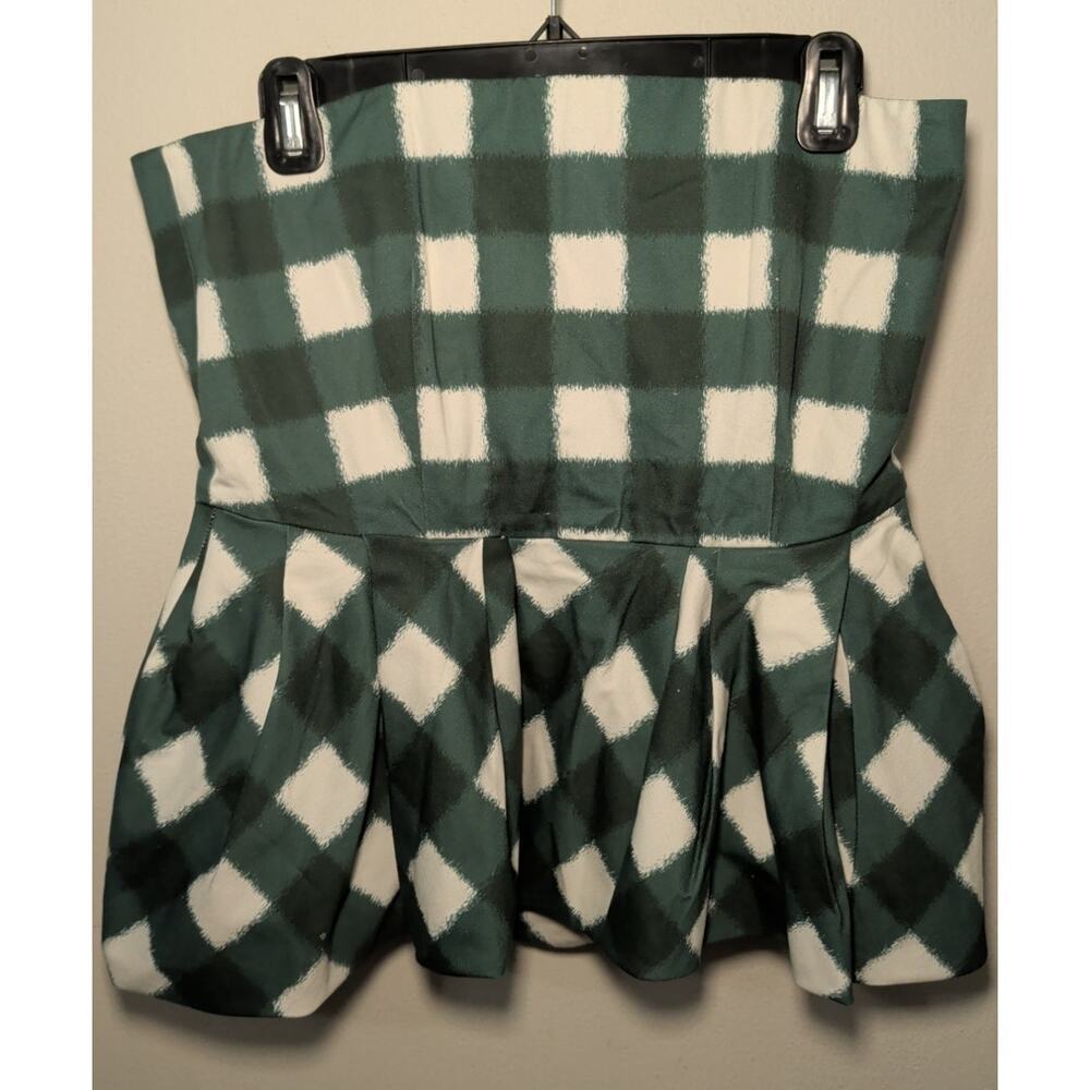 Tuckernuck Juniper Warped Gingham Emmaline Top Green White Preppy Women's Size S